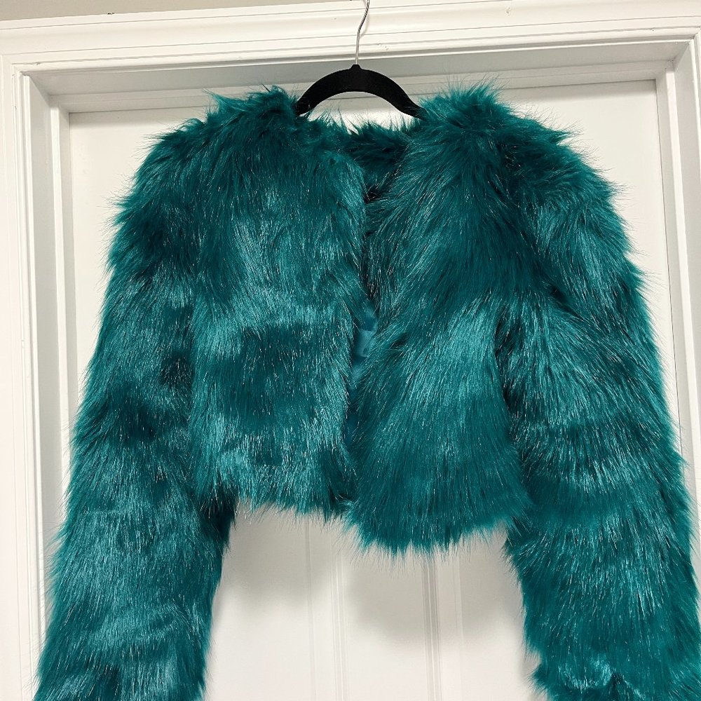 Naked Wardrobe TEAL IT'S FAUX REAL JACKET